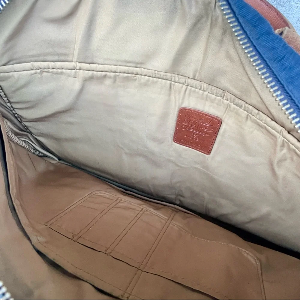 J. Crew Navy Canvas Laptop Brief with Brown Trim and Tan Strap